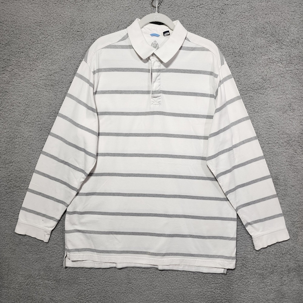 The Regal Rugby Shirt Mens XLT Tall White Gray Striped‎ Collared Long Sleeve